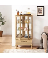 Curio Cabinet Lighted Glass Cabinet Glass Wine Cabinet Curio Display Cabinet with Adjustable Glass Shelves 2 Doors and 1 drawer Cabinet Sideboard With