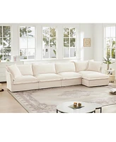 4-Seater Chenille Sectional Sofa with Armrests, Pillows, and Cream Upholstery