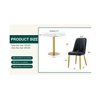 Marble Pattern Round Dining Table and Black Pu Chairs (4)