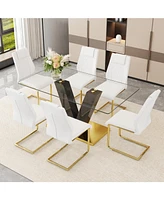 Luxurious 6-Chair Glass Dining Set with Gold Legs