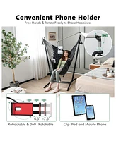 Height Adjustable Hammock Chair with Phone Holder and Side Pocket