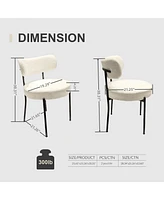 White Dining Chairs Set of 4, Mid-Century Modern Dining Chairs, Kitchen Dining Room Chairs, Curved Backrest Round Upholstered Boucle Dining Chair with