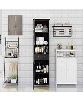 Double Door Narrow Height Slim Floor Standing Cabinet with 2 Adjustable Shelves-Black