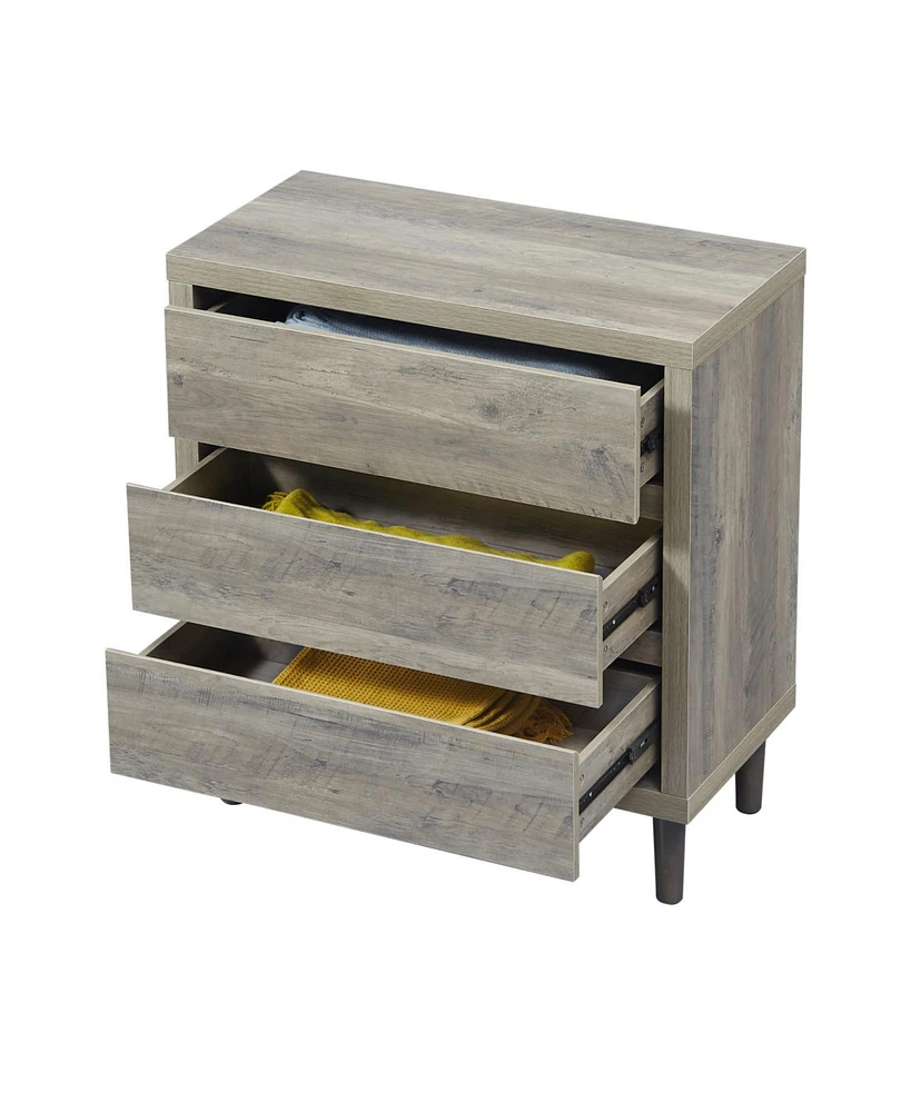 Modern Dresser with 3 Drawers: Nightstand Storage Cabinet for Bedroom