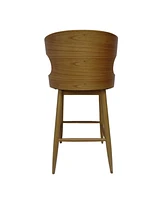 Mid-Century Upholstered Rubberwood Barstools (Set of 2) with Splayed Legs