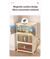 19.69" Side Wide Folding Storage Cabinet, 3 Tiers,19.69" 11.81" 31.1", Collapsible Storage Bins with Magnetic Door, Plastic Storag