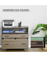 Vinsetto Lateral File Cabinet with Shelf, 2 Drawer Filing Cabinet for Letter Sized Papers, Print Stand, Charcoal Grey
