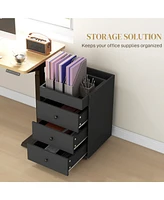 3 Drawer Home Office Storage Cabinet, Office Drawer on Wheels with Removable Tray, Under Desk Printer Stand with Storage