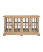 Led Curio Cabinet, Oak Display Case with Glass Doors and Adjustable Shelves