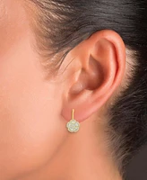 Cubic Zirconia Round & Baguette Flower Motif Leverback Drop Earrings