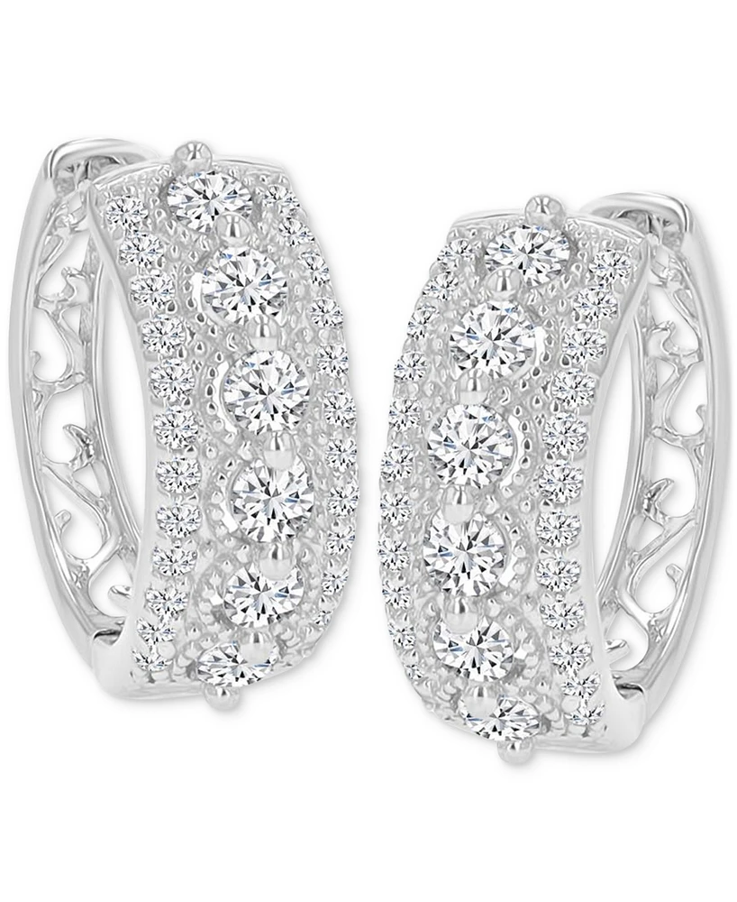 Cubic Zirconia Small Hoop Earrings in Sterling Silver, 0.66"