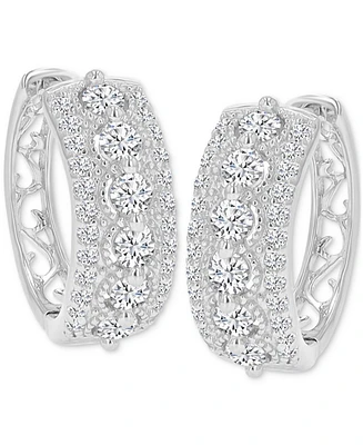 Cubic Zirconia Small Hoop Earrings in Sterling Silver, 0.66"