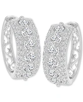 Cubic Zirconia Small Hoop Earrings in Sterling Silver, 0.66"