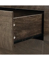 Gray Wood-Grain Drawer Dresser with Gold Handles for Living Spaces