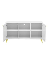 Modern Tv Stand with Adjustable Shelf, Metal Legs, and Anti-Tip Safety