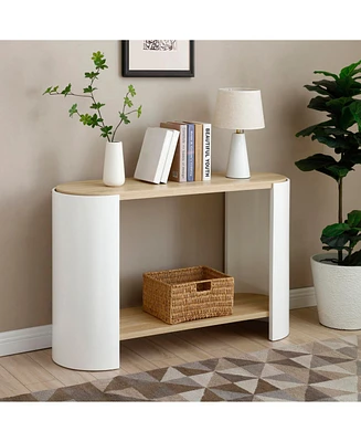 2-Layer Storage Nightstand Table (Natural and White)