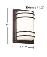 Habitat Modern Industrial Outdoor Wall Light Fixtures Set of 2 Oil Rubbed Bronze 11" Led Opal Glass Shade Exterior House Porch Patio Outside Deck