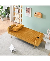 White Corduroy Sofa with Pillows - Minimalist Living Room/Study