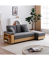 Convertible Sleeper Sofa Bed with Storage Ottoman & Drop Down Table - Grey
