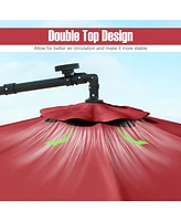 10 Ft Patio Umbrella Offset Cantilever Umbrella with 40 Solar Powered Lights