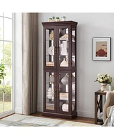 Lighted Glass Curio Display Cabinet, Display Cabinet, Glass Storage Cabinet Glass Wine cabinet Wood Frame Toy Display for Living Room, Kitchen, Pantry