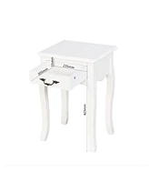 White Living Room Floor-standing Storage Table with a Drawer, 4 Curved Legs