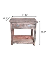 31.5x17.5x31.5" Rustic 2-Drawer Kitchen Island