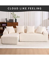 White Corduroy Compression Sofa with Chaise & Pillows