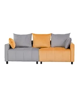 Velvet 2-Seater Sofa, Light Grey & Yellow, Modern Design