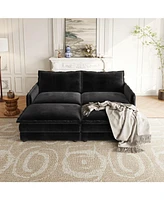 Corduroy 2-Seater Sofa with Footrests & Cushions