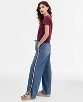 Madden Girl Juniors' Pull-On Side-Snap Wide-Leg Jeans