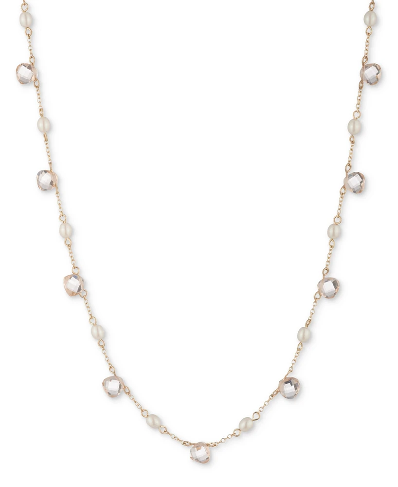 Lauren Ralph Lauren Gold-Tone Silk Freshwater Pearl Station Collar Necklace, 16" + 3" extender