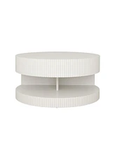 31.5" Round Coffee Table, Modern Center Table with Storage, Vertical Stripe Design Coffee Table for Living Room, Bedroom(White)