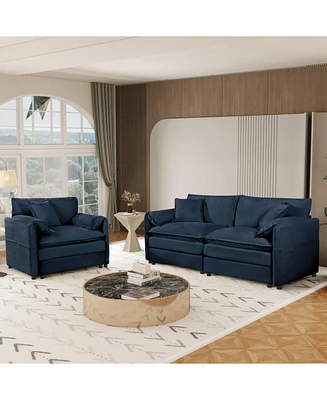 Deep Seat Chenille Loveseat & Armchair Set - Blue