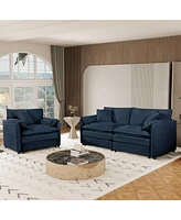 Deep Seat Chenille Loveseat & Armchair Set - Blue