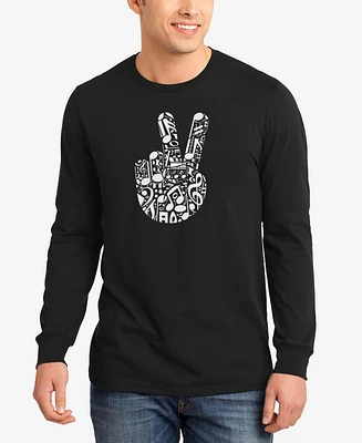 La Pop Art Men's Peace Finger Notes Word Long Sleeve T-Shirt