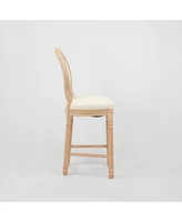 French Country Wooden Barstools With Upholstered Seating, Beige and Natural,set of 2