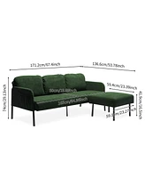 Modern 3-Seater Sofa with Ottoman, Green Velvet Fabric