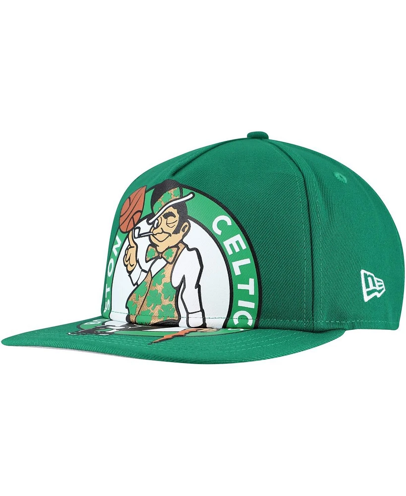 New Era Men's Kelly Green Boston Celtics Oversized Puff Print Logo Golfer Snapback Hat