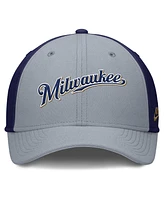 Nike Men's Gray/Navy Milwaukee Brewers Rise Swoosh Performance Flex Hat