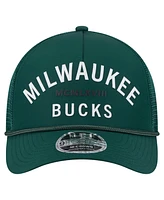 New Era Men's Hunter Green Milwaukee Bucks Minimalist A-Frame 9FORTY Trucker Hat