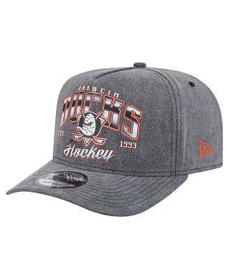 New Era Men's Charcoal Anaheim Ducks Throwback Washed A-Frame Pre-Curved 9FIFTY Snapback Hat