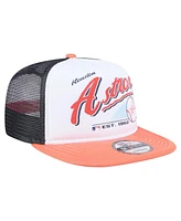 New Era Men's White/Orange Houston Astros Retro Script Trucker 9FIFTY Snapback Hat