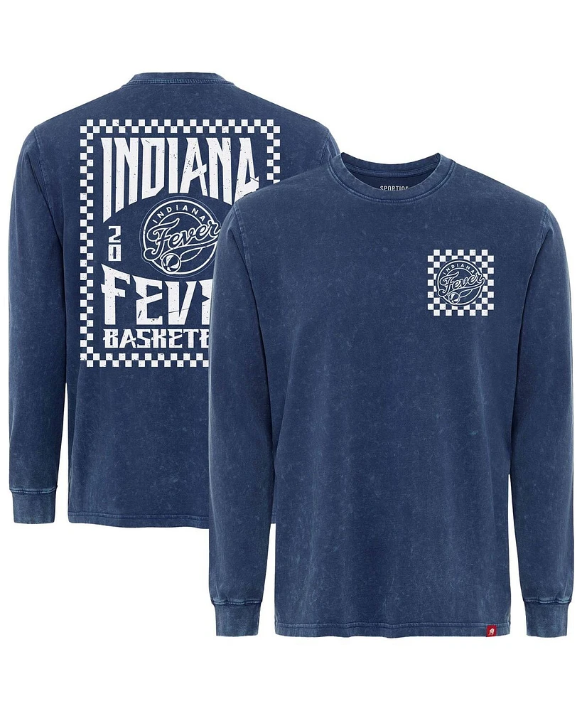 Sportiqe Men's and Women's Blue Indiana Fever Rock Roll Collection Bono Mineral Wash Premium Long Sleeve T-Shirt