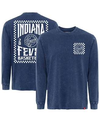 Sportiqe Men's and Women's Blue Indiana Fever Rock Roll Collection Bono Mineral Wash Premium Long Sleeve T-Shirt