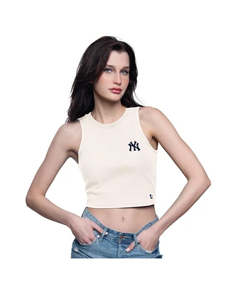 Starter Women's Cream New York Yankees Vintage Logo Show Up Cropped Tank Top