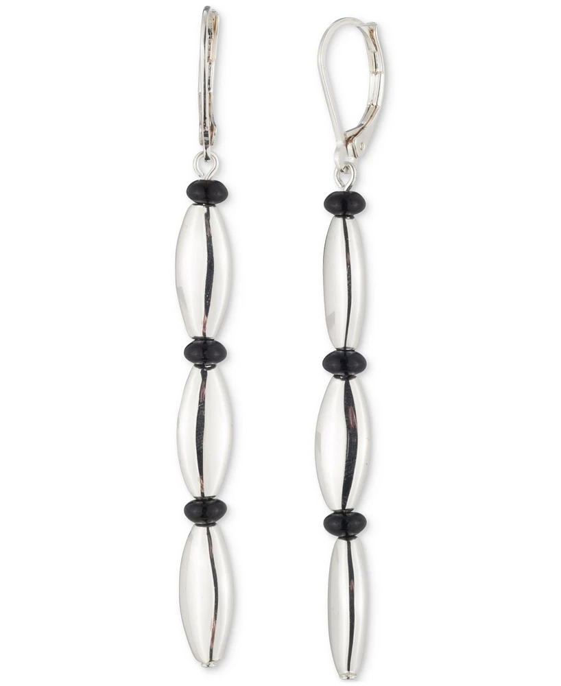 Lauren Ralph Lauren Silver-Tone Black Bead Linear Drop Earrings