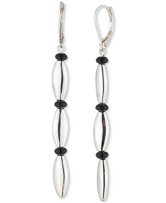 Lauren Ralph Lauren Silver-Tone Black Bead Linear Drop Earrings