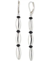 Lauren Ralph Lauren Silver-Tone Black Bead Linear Drop Earrings