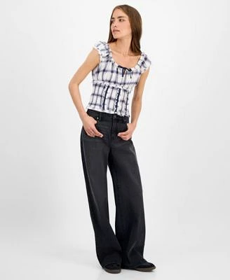 Self Esteem Juniors Plaid Top Celebrity Pink Wide Leg Jeans